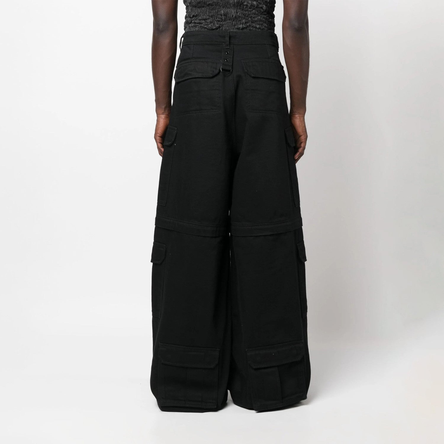 Vetements Men's Women's Four Seasons Solid Color Thickened Multi-Pocket Work Pants Loose Wide Leg Casual Denim Pants Ngvp #8669