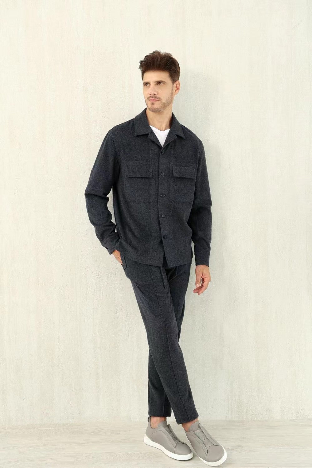 Ermenegildo Zegna Men's Fall/Winter Wool Blend Solid Color Mid-Rise Casual Straight-Leg Drawstring Sweatpants Ngvp #2517