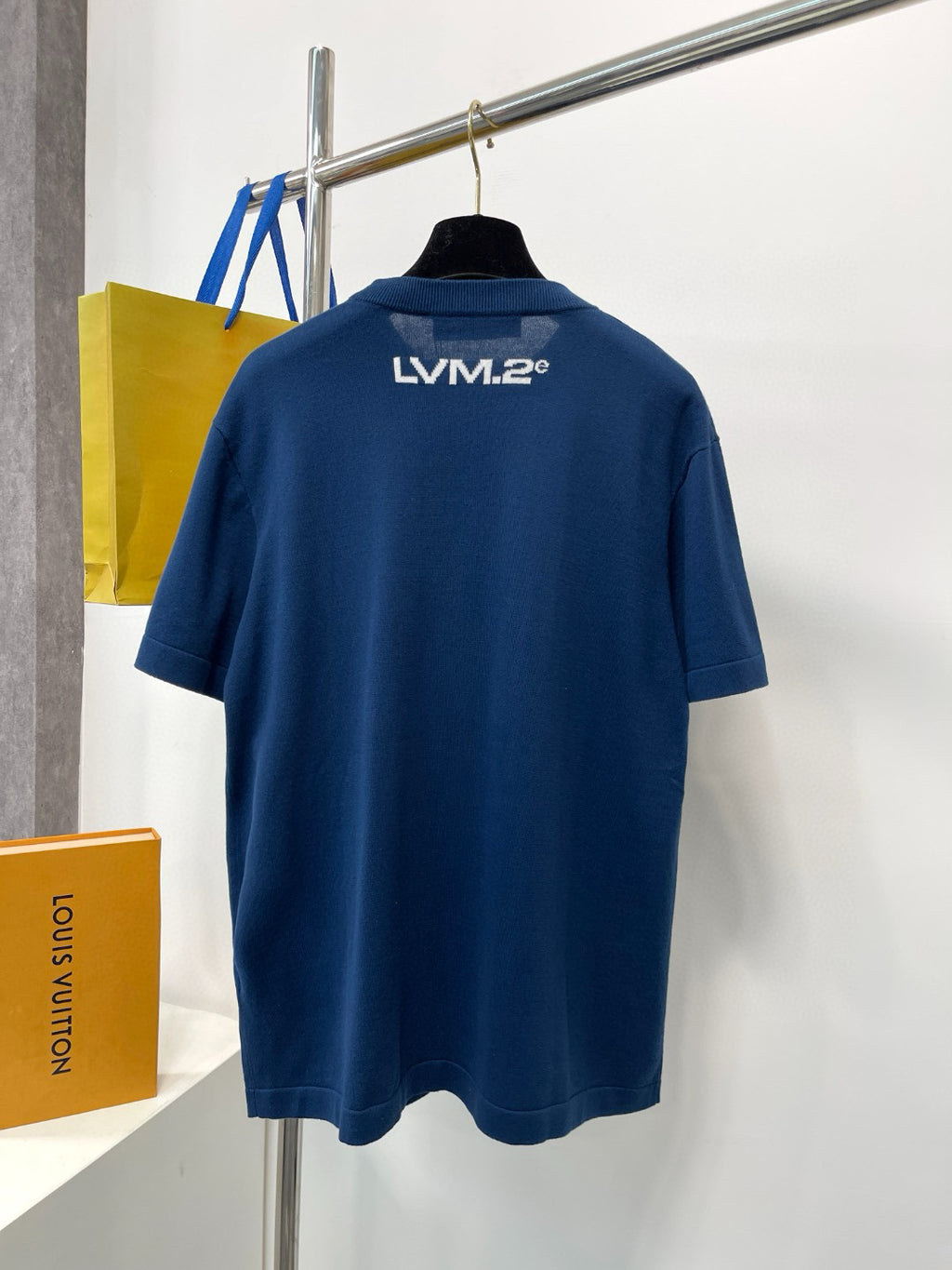 Louis Vuitton Men's Summer Blue Letter Print Round Neck Short-Sleeved Cotton Crewneck T-Shirt #97585