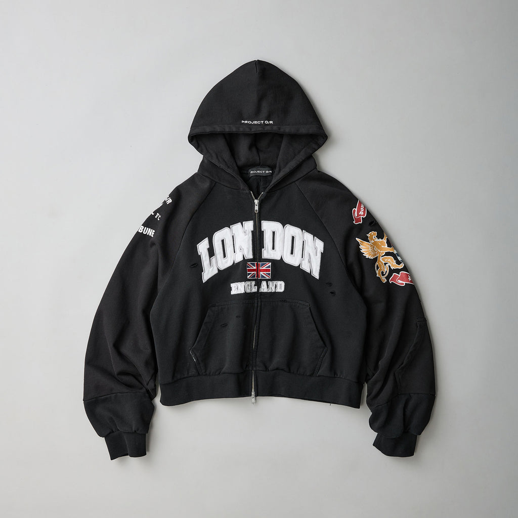 GRAILZ Men's Women's Zipper Doing Old Letter Print Double Pockets Solid Color Spring and Autumn Hooded Sweatshirt Ngvp #1913