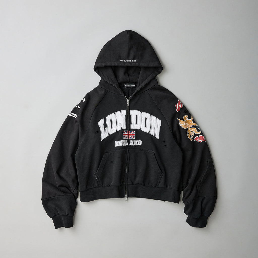 GRAILZ Men's Women's Zipper Doing Old Letter Print Double Pockets Solid Color Spring and Autumn Hooded Sweatshirt Ngvp #1913