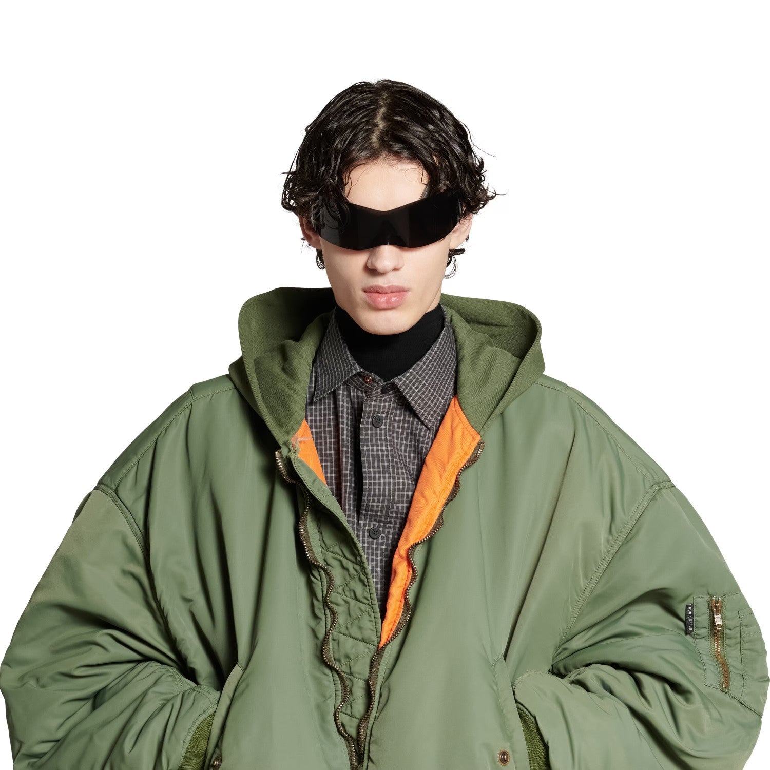 Balenciaga Men's Fall/Winter Dark Green Hooded Loose Zipper Long Sleeve Bomber Jacket Ngvp #9465