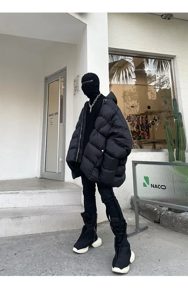 Rick Owens Men's Winter Diablo Style Solid Color Bat Sleeve Loose Hooded Long Sleeve Puffer Down Jacket Ngvp #8833
