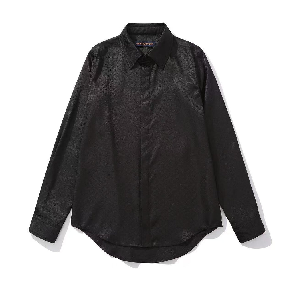 Louis Vuitton Men's Spring And Summer Solid Color Letter Print Silk Single Breasted Long Sleeved Shirt #76568
