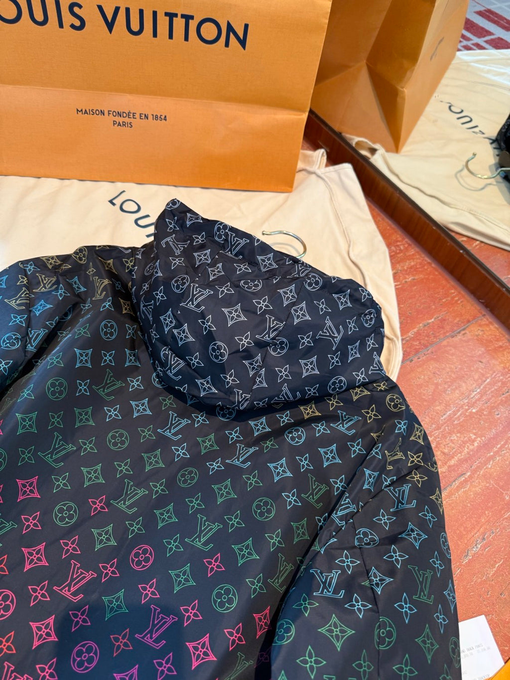 Louis Vuitton Men's And Women's Spring And Summer Gradient Rainbow Letters Printed Sunscreen Hooded Zipper Long Sleeved Jacket #76558