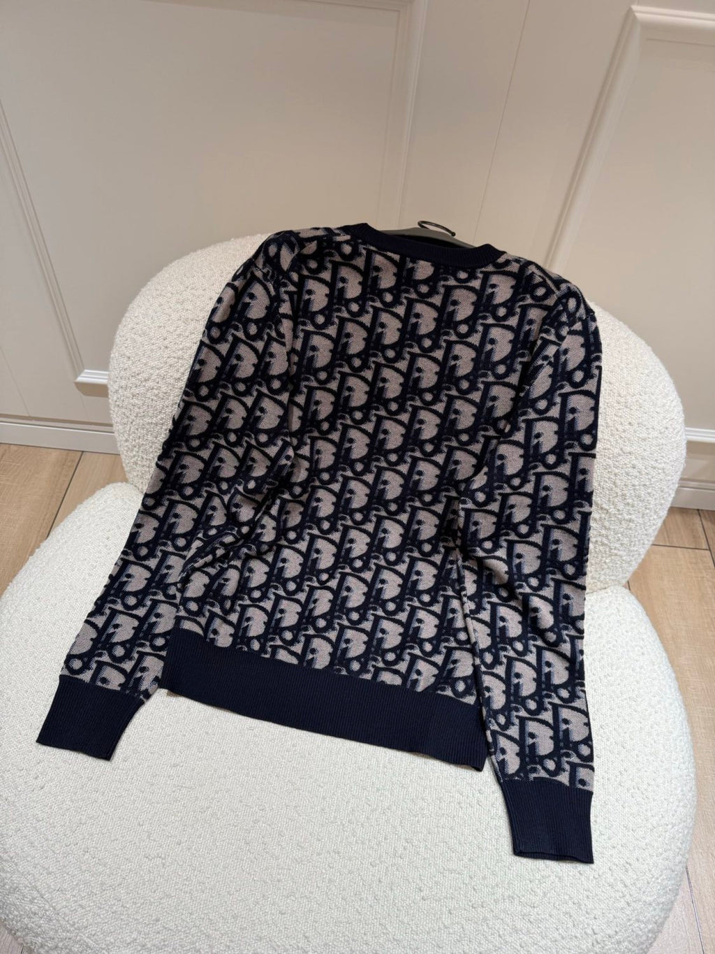 DIOR Dior Oblique Sweater Blue Cotton Wool Silk Blend Jacquard #377022
