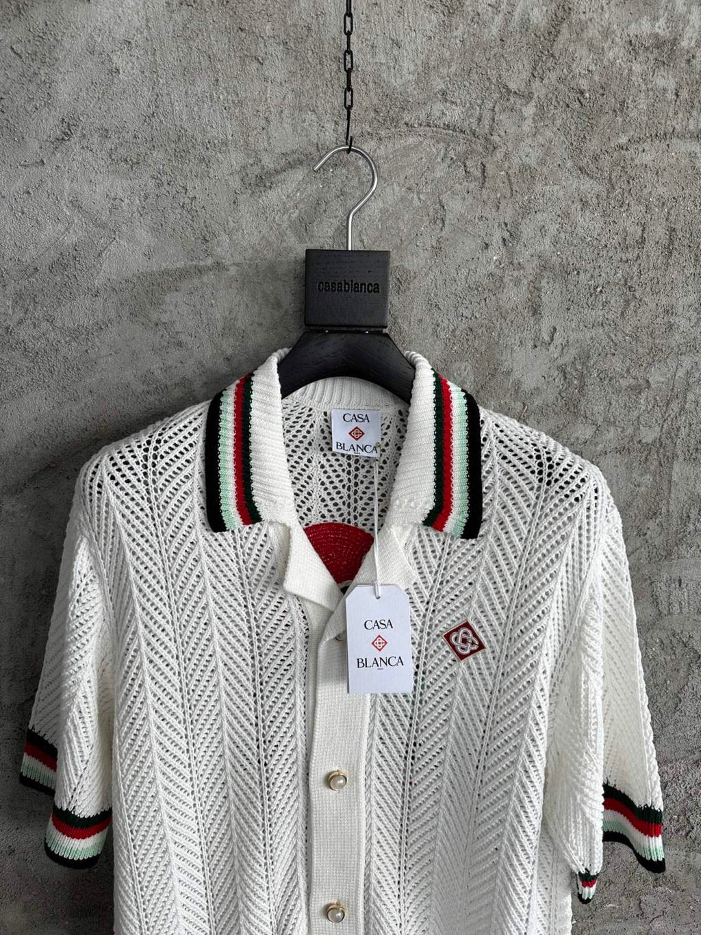 Casablanca Men's Summer Casual Solid Color Cotton Cloud Embroidery Knitted Sweater Shirt Logo Embroidery Striped Short Sleeve Shorts Set #78234
