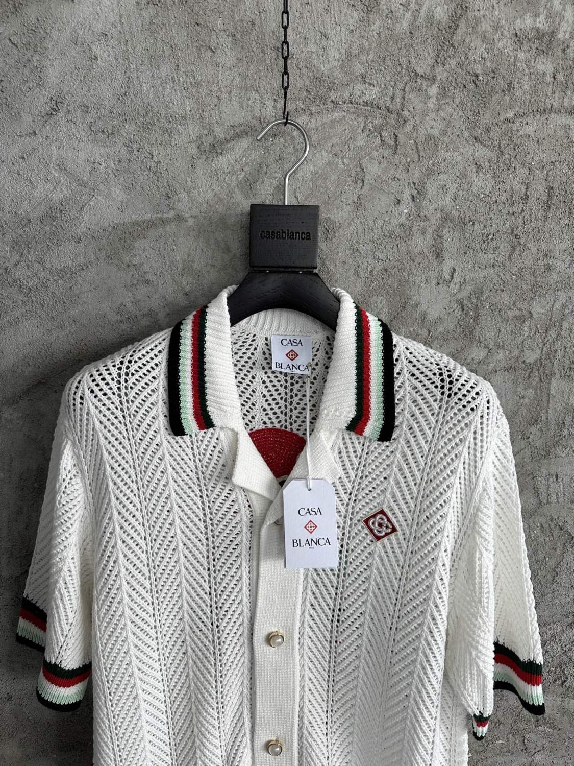 Casablanca Men's Summer Casual Solid Color Cotton Cloud Embroidery Knitted Sweater Shirt Logo Embroidery Striped Short Sleeve Shorts Set #78234