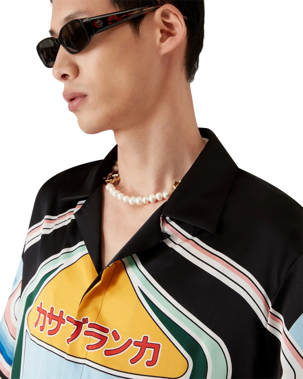 Casablanca Men's Summer Fashion Casual Crew Neck Geometric Mountain Pattern Silk Short-Sleeve T-Shirt Elastic Drawstring Mountain Pattern Silk Shorts Suit Set #78591