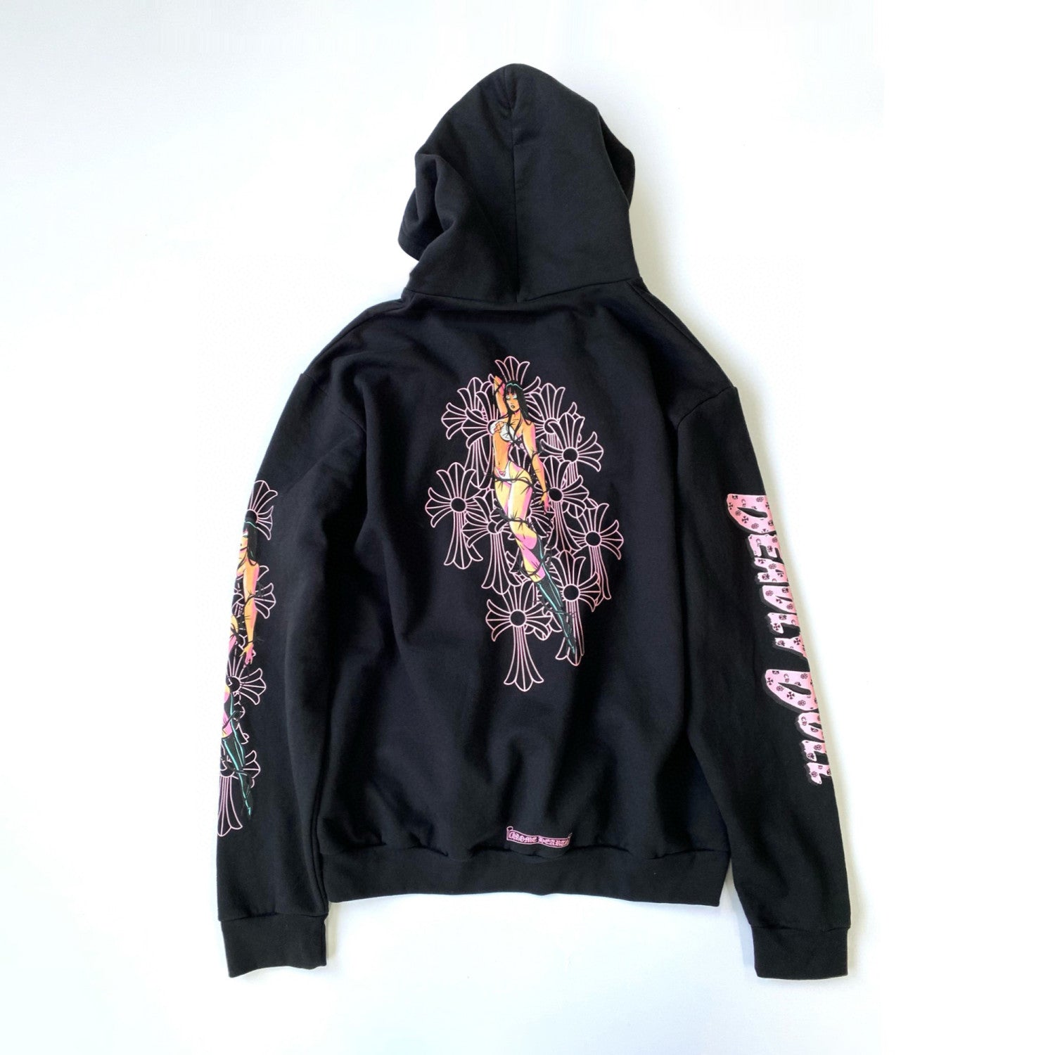 Chrome Hearts Men's Fall/Winter Fan Cross Graffiti Print Black Hooded Zipper Jacket #97956