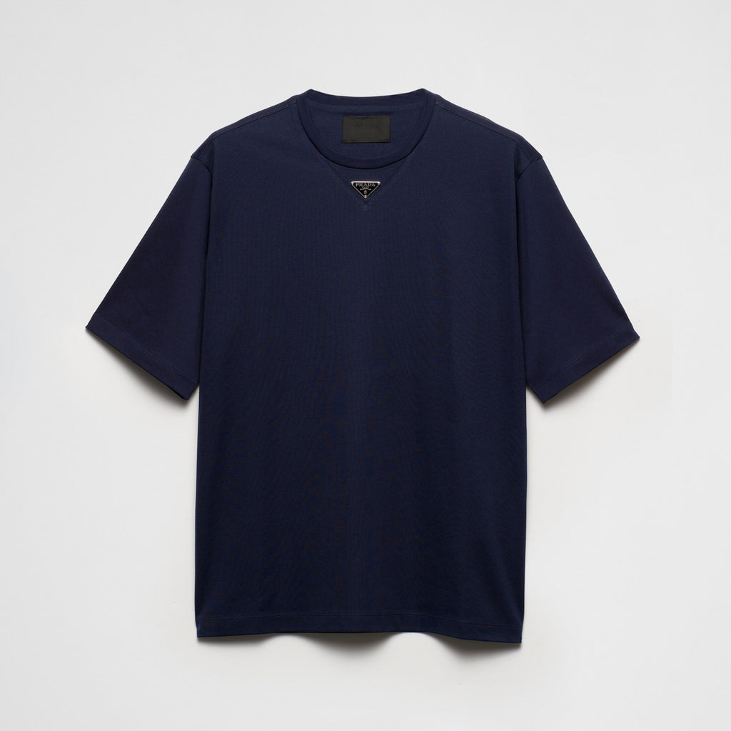 Prada Men's Summer Solid Color Triangle Logo Logo Round Neck Cotton Short Sleeve T-Shirt #75379