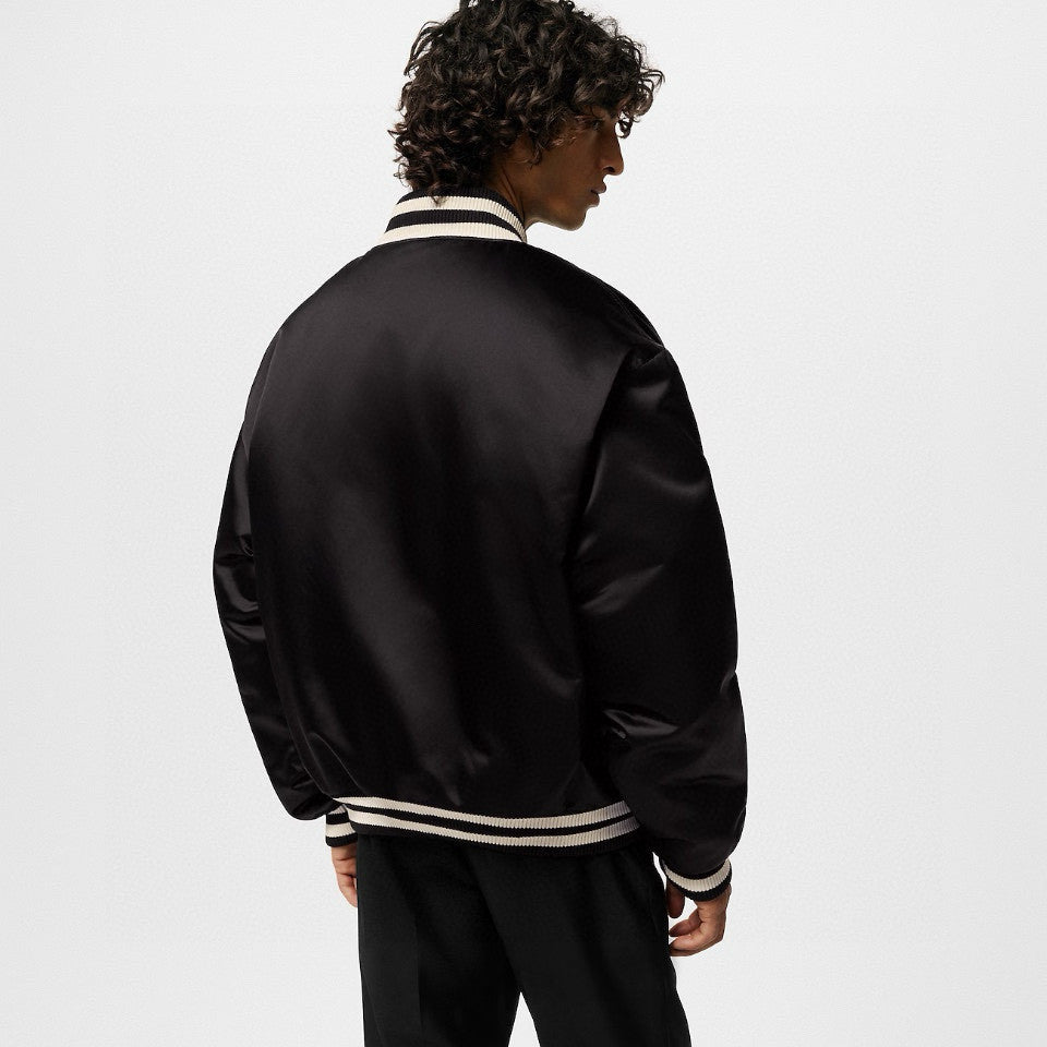 Louis Vuitton Men's Spring and Fall Black Striped Letter Single Breasted Jacket Embroidered Nylon Baseball Blouson #98379