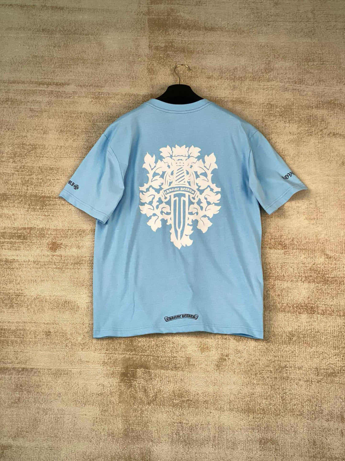 Chrome Hearts Men's and Women's Summer Blue Cotton Round Neck Loose Fit Short Sleeve T-shirt #98569