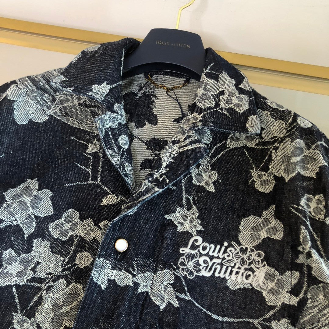 Louis Vuitton Men's Summer Botanical Print Full Print Lapel Single Breasted Short Sleeve Shirt Button Down Shorts Suit Set #99966