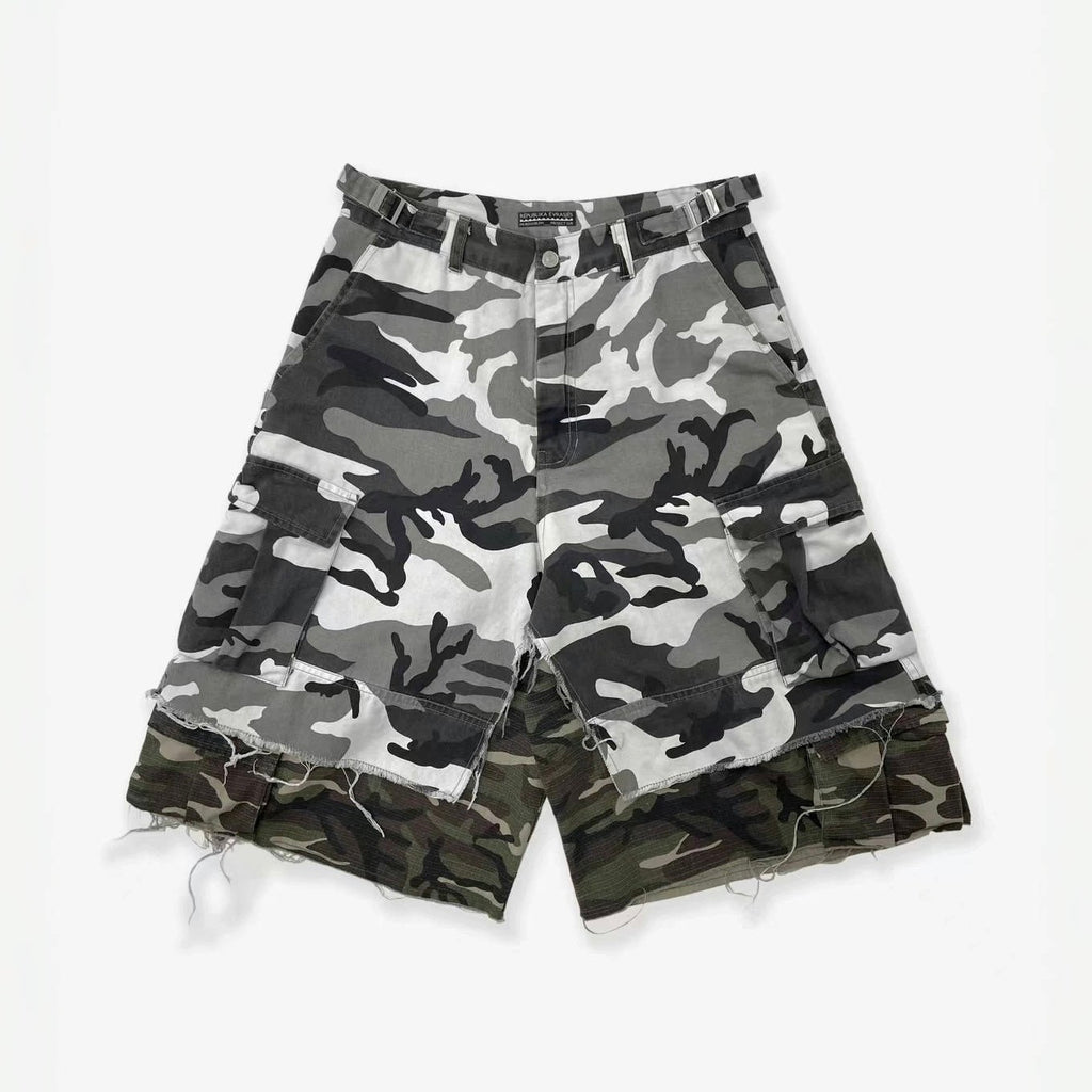GRAILZ Project G/R Men's Summer Double Layer Camouflage Destruction Splicing Shorts Loose Do-Over Five Pants Ngvp #1919