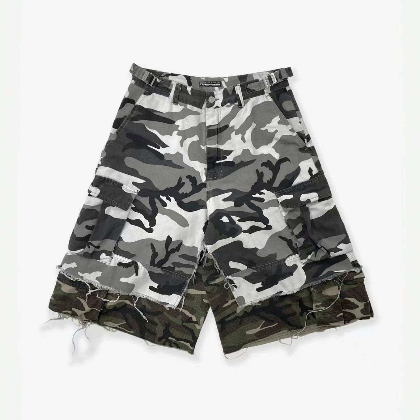 GRAILZ Project G/R Men's Summer Double Layer Camouflage Destruction Splicing Shorts Loose Do-Over Five Pants Ngvp #1919