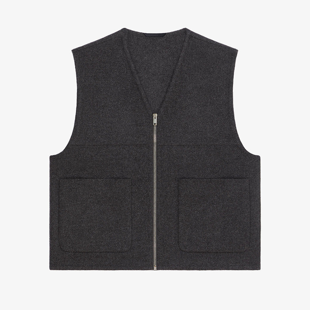 Givenchy Men's Spring & Autumn Solid Color Multi-Pocket V-Neck Zipper Sleeveless Double Sided Wool & Cashmere Vest Ngvp #7644