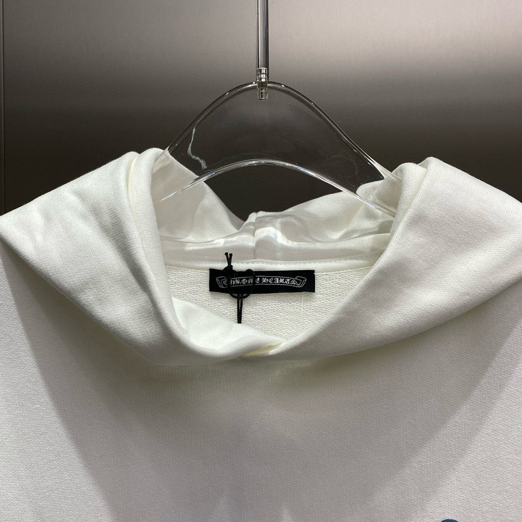 Chrome Hearts Men's and Women's Spring and Fall White Cotton Hooded Sweatshirt Pullover #98414