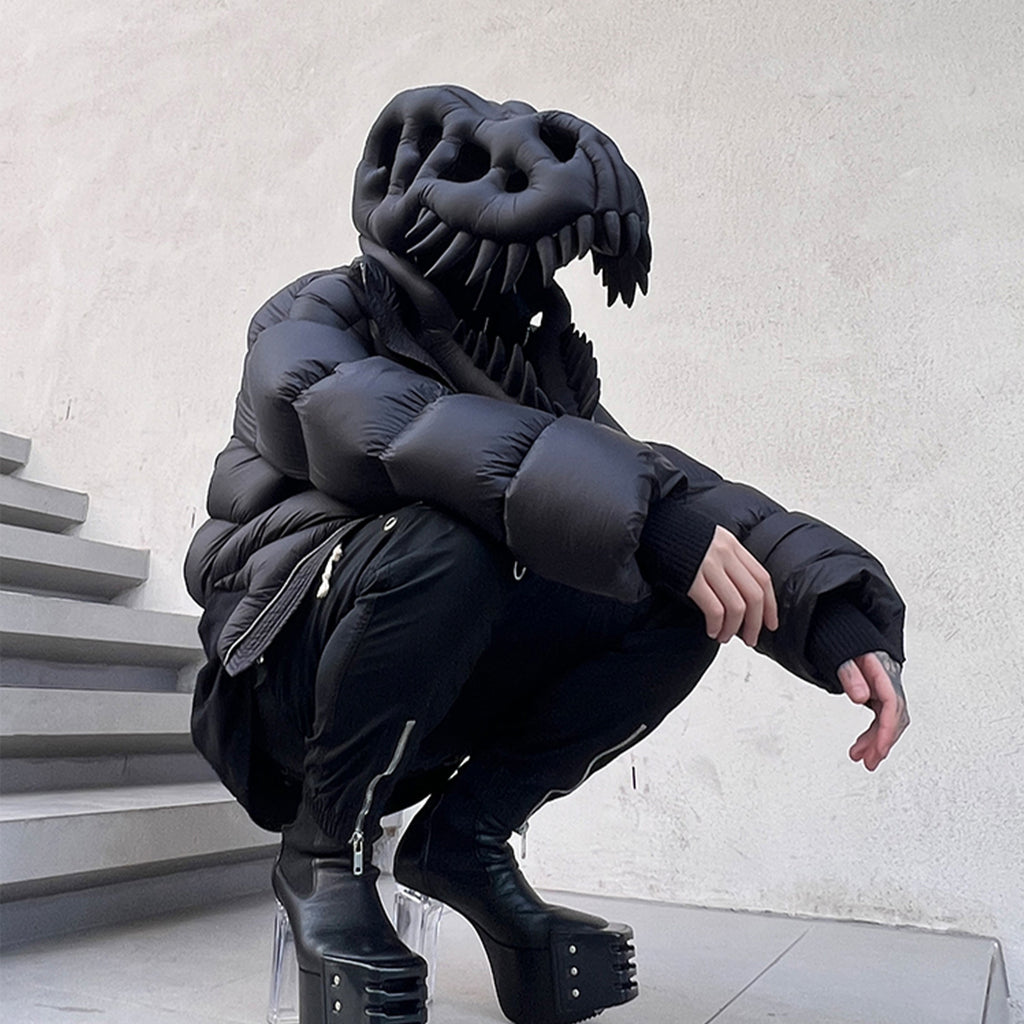 Rick Owens Men's And Women's Fall And Winter Dinosaur Down Jacket Black Handmade Customized Tyrannosaurus Rex Design Ski Suit Thickened White Duck Down Ngvp #8863
