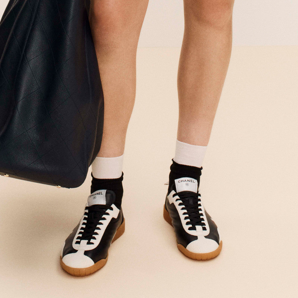 Chanel Sneakers Calfskin Embossed Suede Calfskin Black White #377420