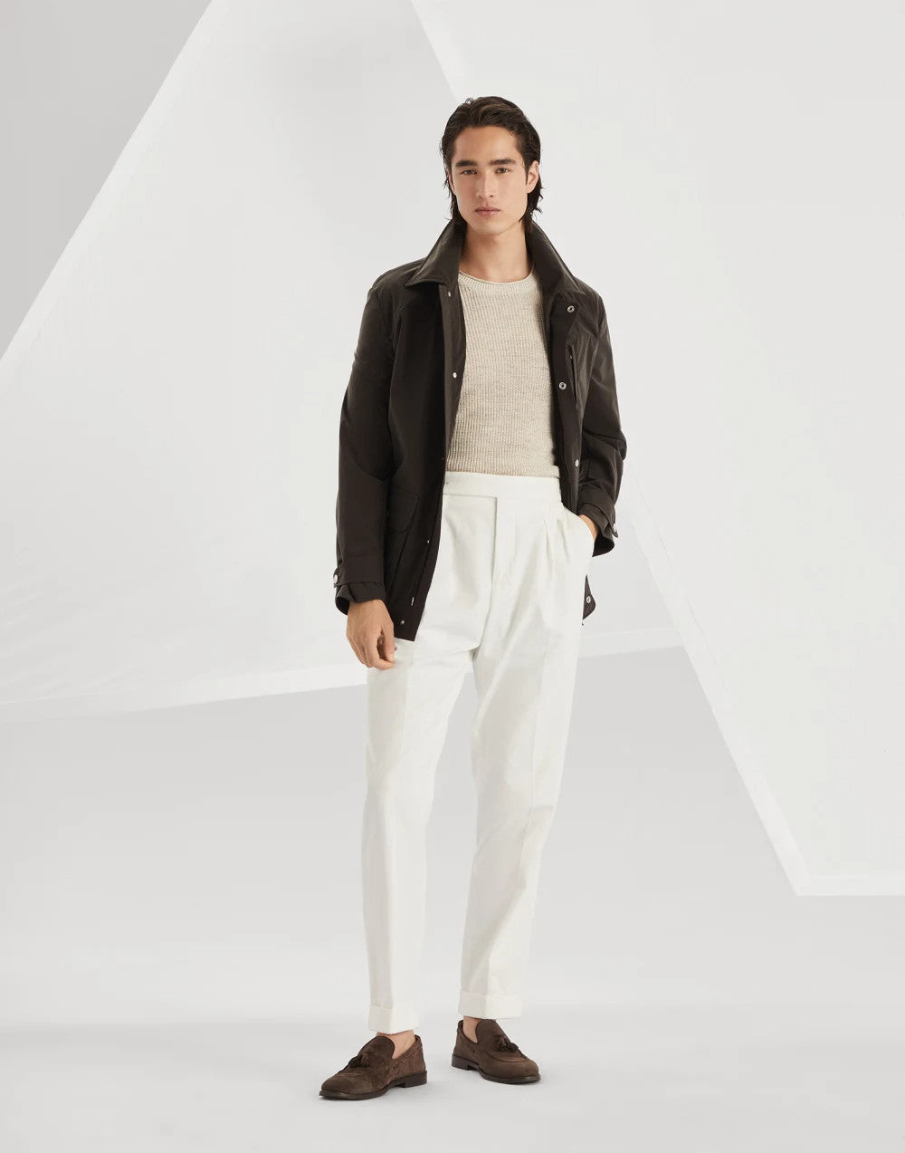 Brunello Cucinelli Men's Spring And Autumn Solid Color Lapel Long Sleeve Water-Resistant Bonded Cotton Unlined Field Jacket Ngvp #1812