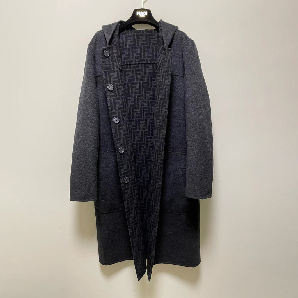 FENDI Woolen Double-Sided Hooded Full-Printed Coat Jacket  #3715