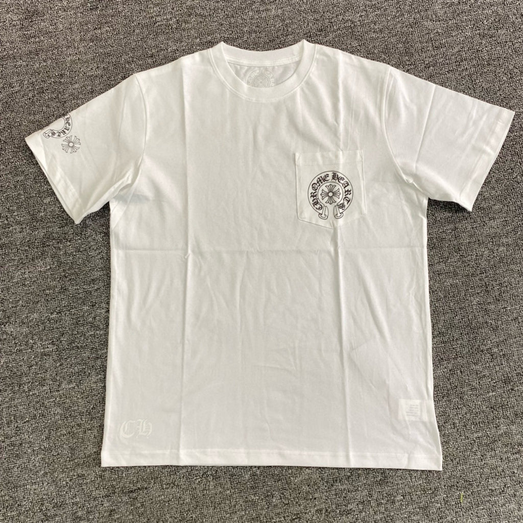 Chrome Hearts Men's Summer Colourful Sanskrit Print Solid Round Neck Cotton Short Sleeve T-Shirt #76815