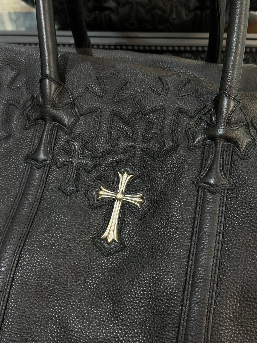Chrome Hearts 925 Sterling Silver Cross Large Capacity Travel Duffle Bag Elegant Clutch Bag Luxury Black Tote Bags #81949A