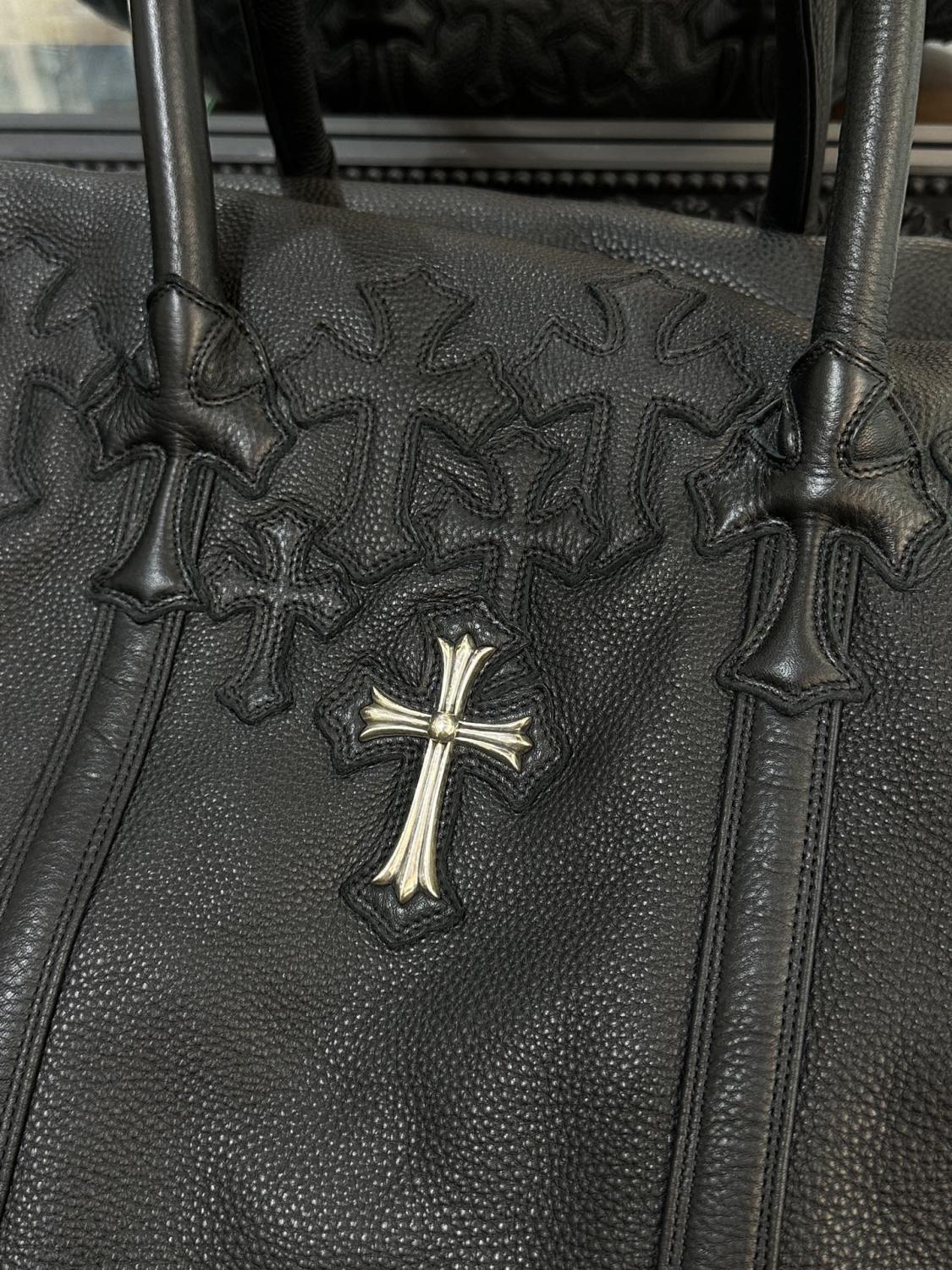 Chrome Hearts 925 Sterling Silver Cross Large Capacity Travel Duffle Bag Elegant Clutch Bag Luxury Black Tote Bags #81949A