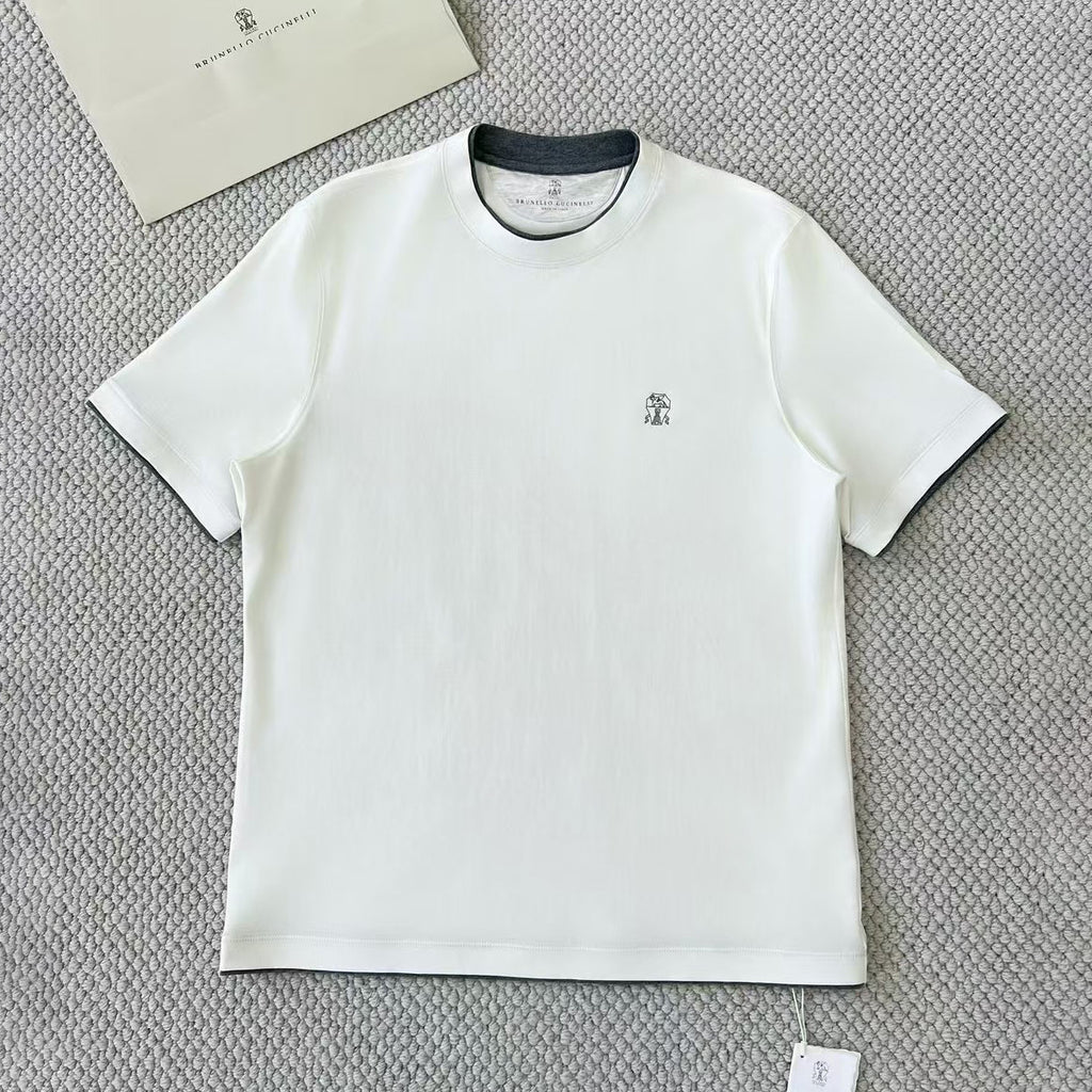 Brunello Cucinelli Men's Summer Solid Color Round Neck Cotton Short Sleeve T-Shirt #75337