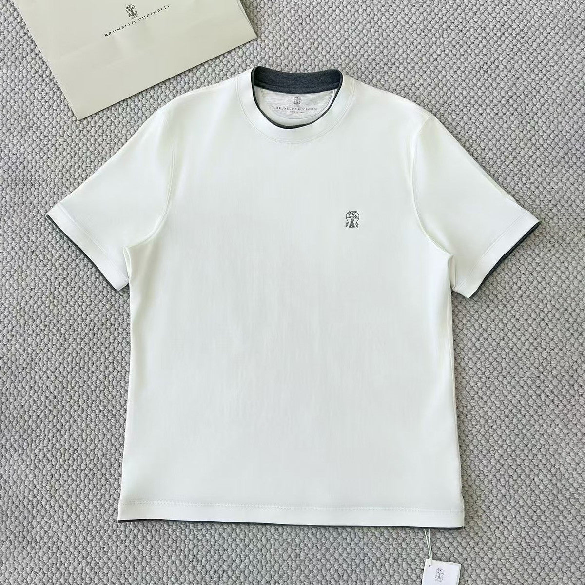 Brunello Cucinelli Men's Summer Solid Color Round Neck Cotton Short Sleeve T-Shirt #75337