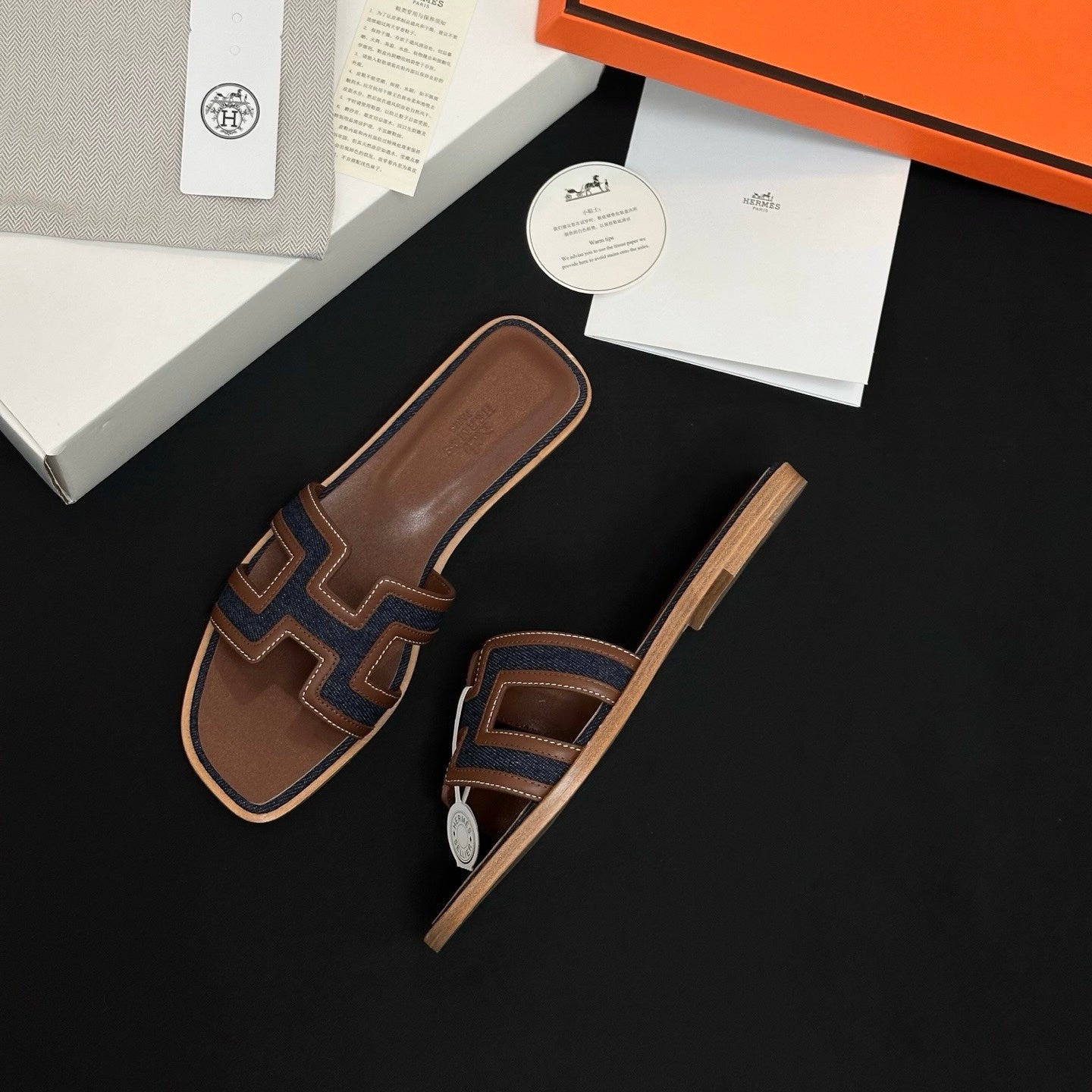 Hermès Denim Patchwork Slippers #385097
