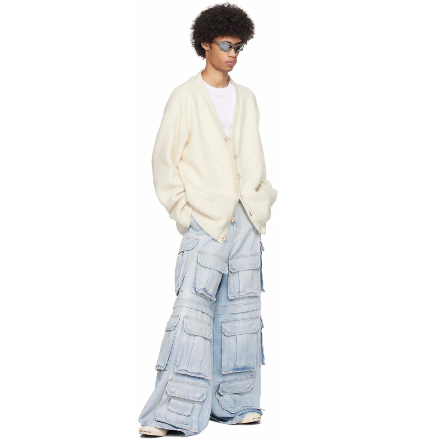 Vetements Men's Women's Cotton Washed Denim Trousers Zipper Multi-pocket Fitted Wide Leg Work Pants Ngvp #8232