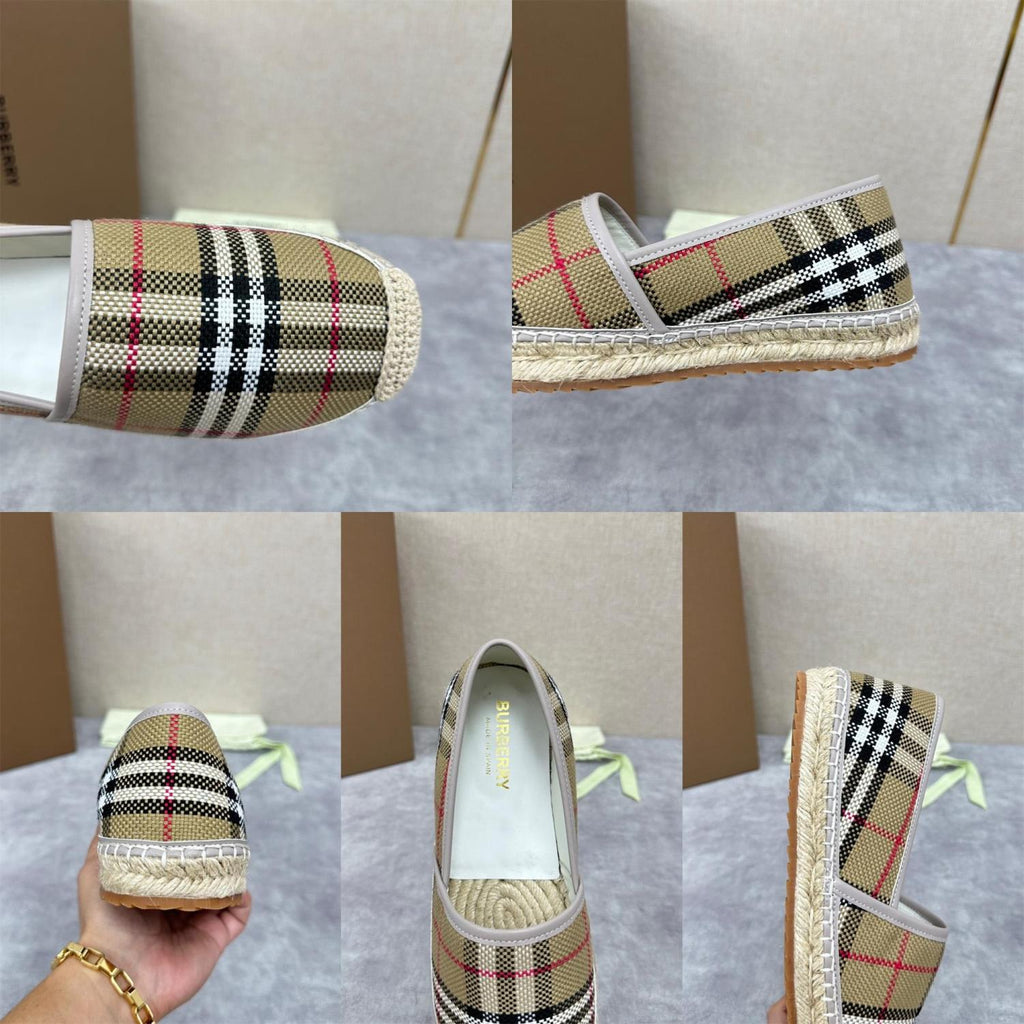Burberry Men's Spring Summer Check Print Mews Cotton Woven Loafers Shoes #76884