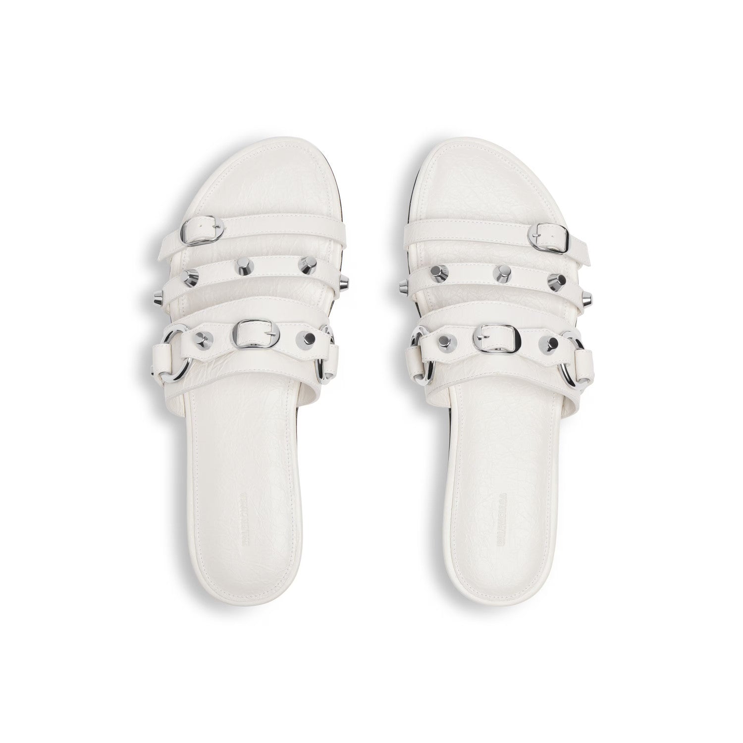 Balenciaga Women's Spring And Summer Fashion Rivets Belt Buckle Round Head Flat Slippers Punk Style Cowhide Sandals Leather  Shoes Ngvp #1595