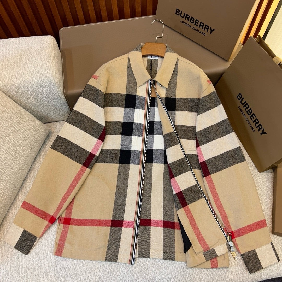 Burberry Men's and Women's Fashion Casual Collared Zipper Striped Pattern Shirt Jacket #78834
