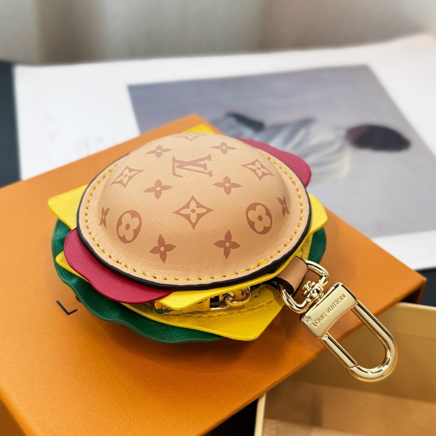 Louis Vuitton Letter-printed Leather Hamburger-shaped Earphone Bag Bags Charm #77581