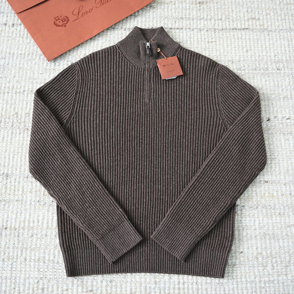 Loro Piana Plane Tree Men's Sweater Ribbed Turtleneck Half-zip Pullover Long-sleeved Cashmere Sweater #332989