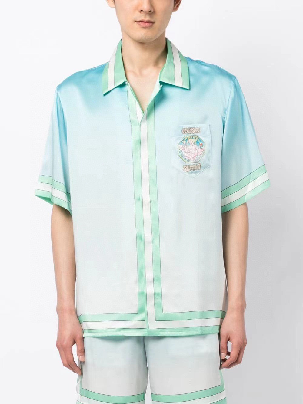 Casablanca Men's Summer Gradient Color Printed Single-Breasted Short-Sleeved Shirt and Casual Shorts Set Suit #77741