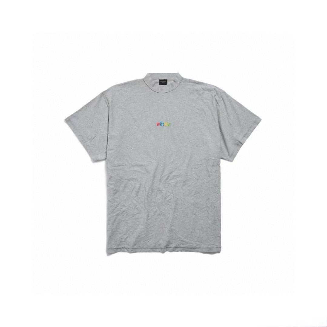 Balenciaga Men's And Women's Spring/summer Fashion Embroidery Letters Retro High Street T-shirt Short Sleeved Top Ngvp #8165