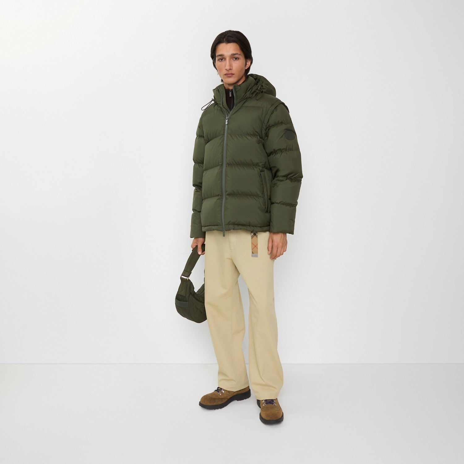 Burberry Detachable Sleeve Puffer Jacket in Flax Men's Nylon #335005