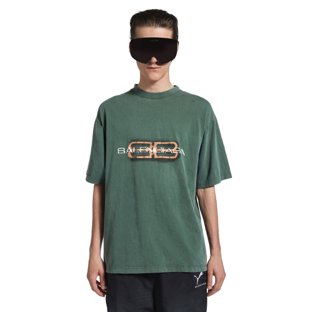 Balenciaga BB ICON STENCIL Men's Summer Fashion Casual Crew Neck Vintage Plain Knit Oversized Loose Fit T-Shirt #78613