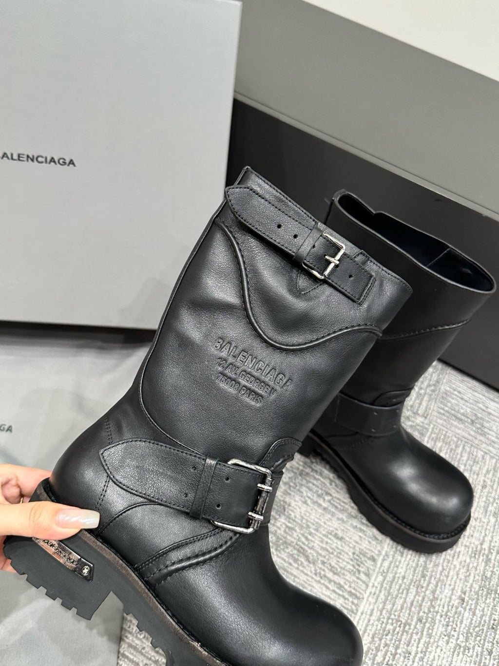 Balenciaga Women's Four Seasons Solid Color Grained Cowhide Tall Martin Boots Shoes #76679