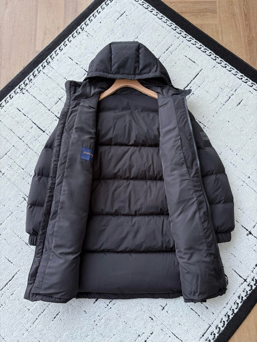 Louis Vuitton Men's and Women's Embossed Patchwork Mid Length Down Jacket #333370