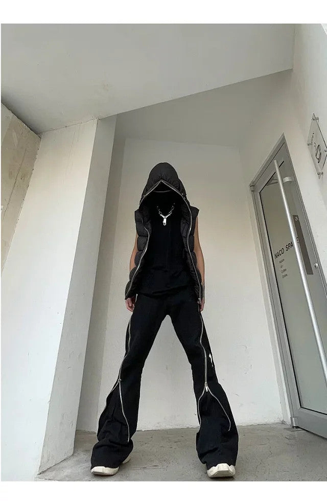 Rick Owens Men's Fall/Winter Dark Style Casual Solid-Color Full-Zip Hooded Quilted Down Vest Ngvp #2521