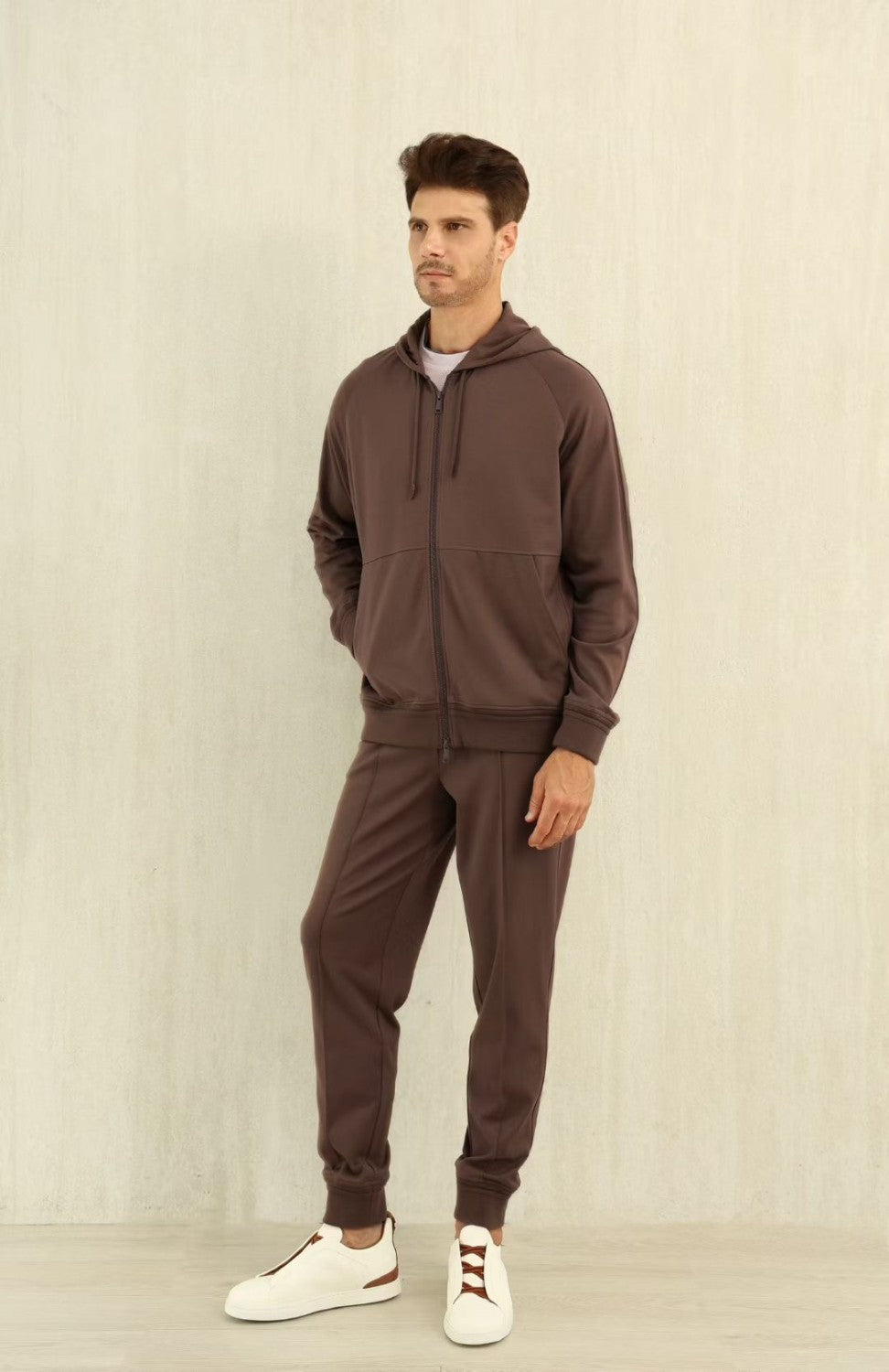 Ermenegildo Zegna Men's Spring/Fall Zipper Drawstring Hoodie Sweatshirt & Solid-Color Casual Pants Suit Set Ngvp #2352