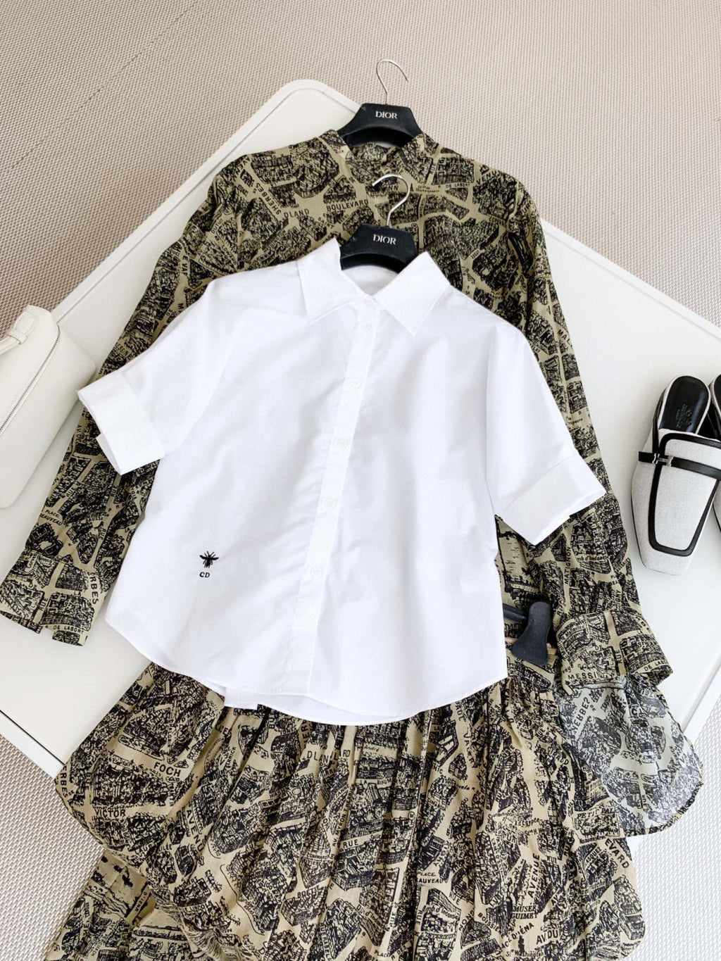 Dior Blouse With Puff Sleeves Women's Embroidered Logo Short Sleeve Shirt #96261