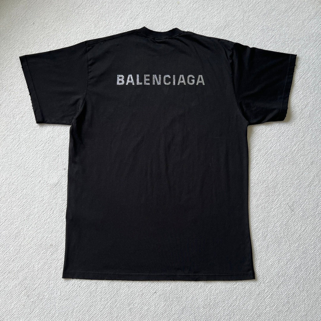 Balenciaga Men's Summer Hot Drill Logo Letter Print Black Cotton Short Sleeve T-Shirt #99726