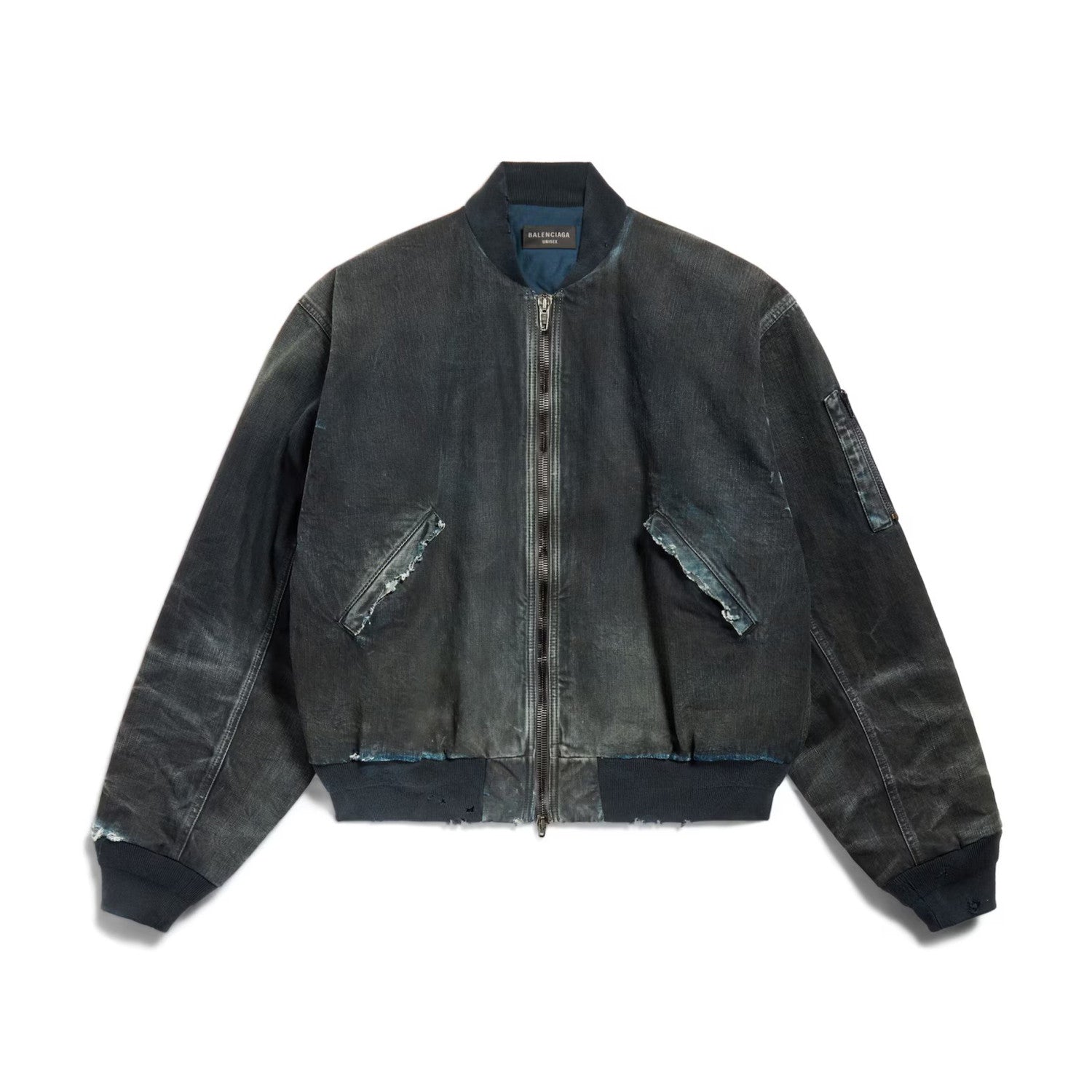Balenciaga Men's Women's Spring And Autumn Washed And Old Loose Cotton Hole Breaking Long Sleeve Blue Bomber Jacket Ngvp #9848