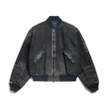 Balenciaga Men's Women's Spring And Autumn Washed And Old Loose Cotton Hole Breaking Long Sleeve Blue Bomber Jacket Ngvp #9848